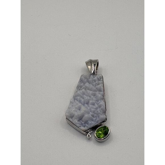 Sterling Silver Light Purple Druzy Agate Peridot 2" Pendant - Picture 13 of 16